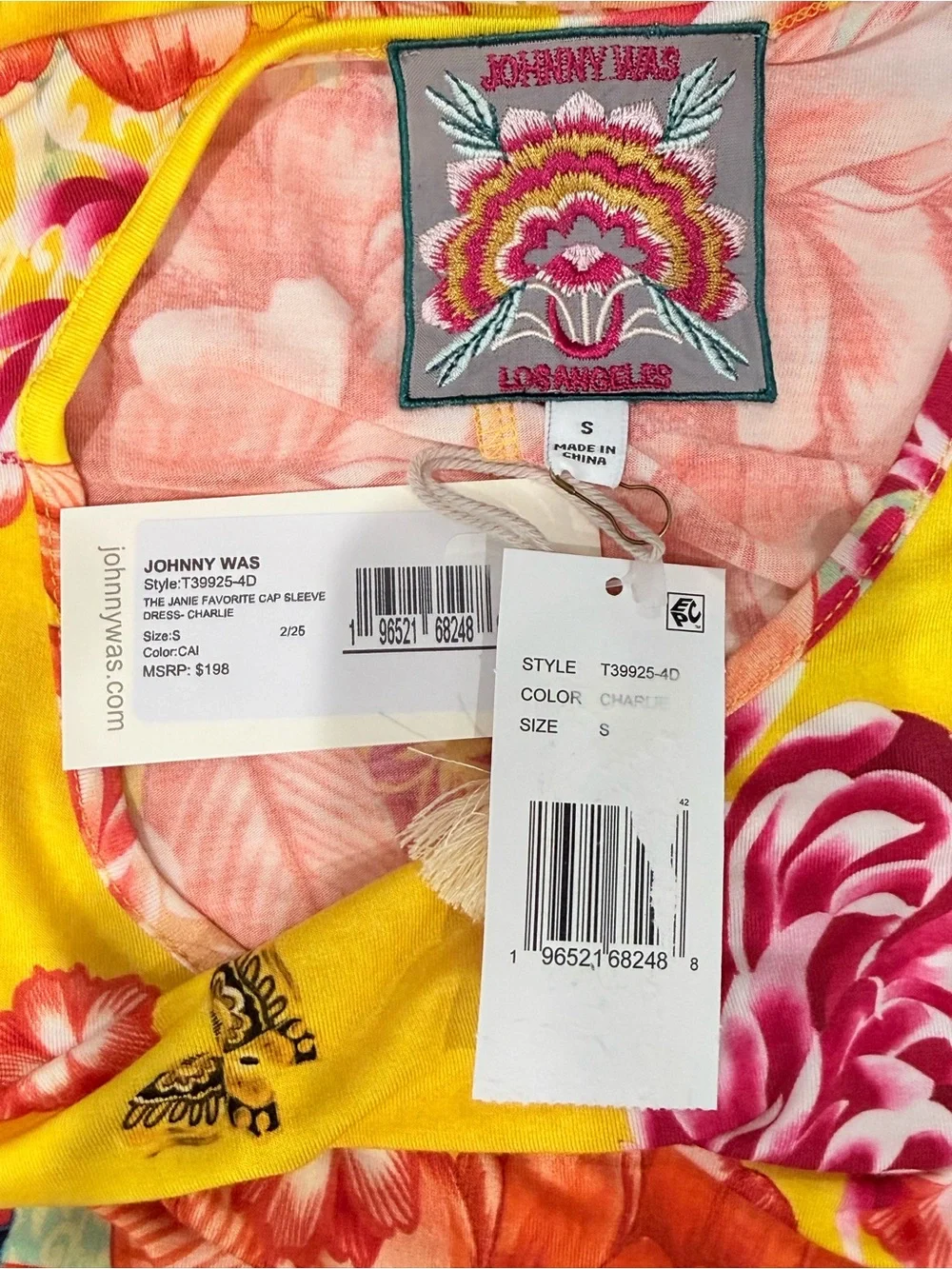 Johnny Was The Janie Favorite Cap Sleeve Midi Dress Charlie Floral Yellow Small